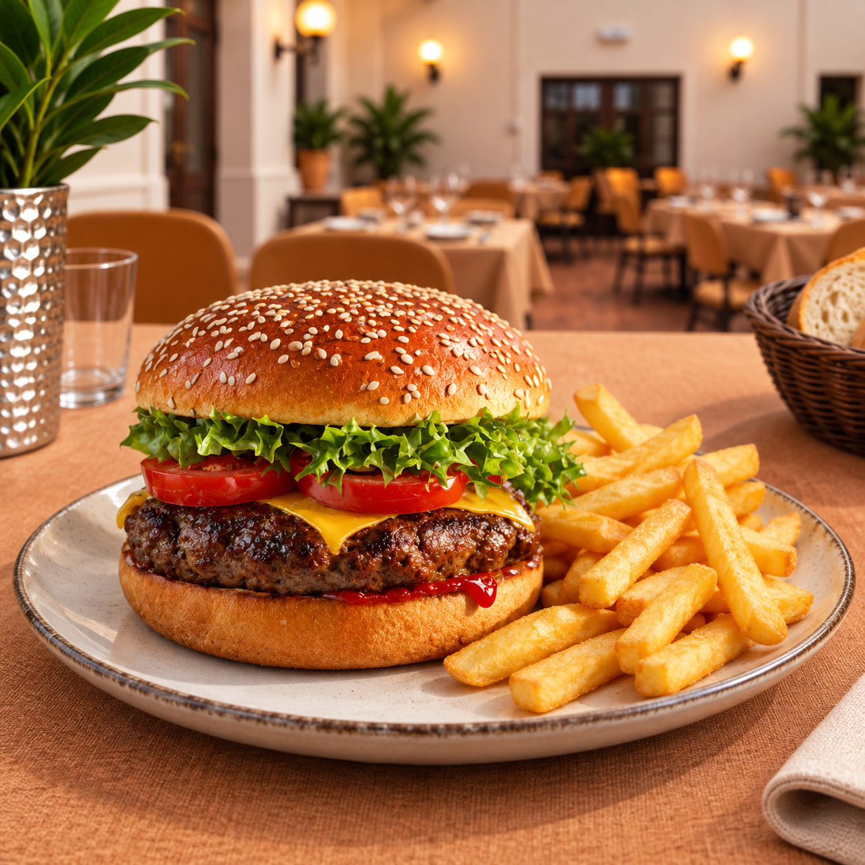 Hamburguesa con queso y patatas fritas