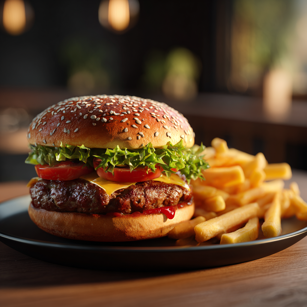 Hamburguesa con queso y patatas fritas