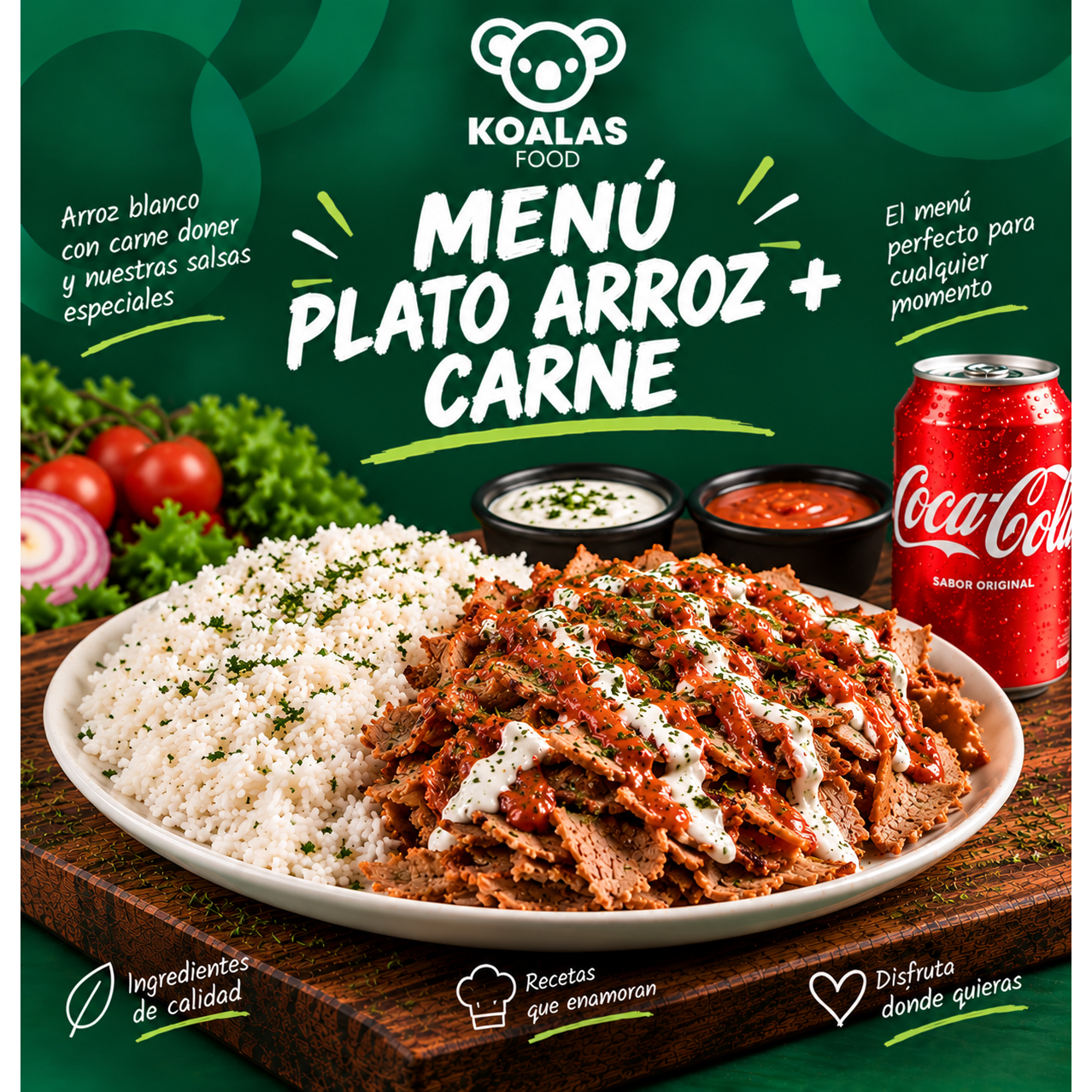 MENU PLATO ARROZ + CARNE + BEBIDA