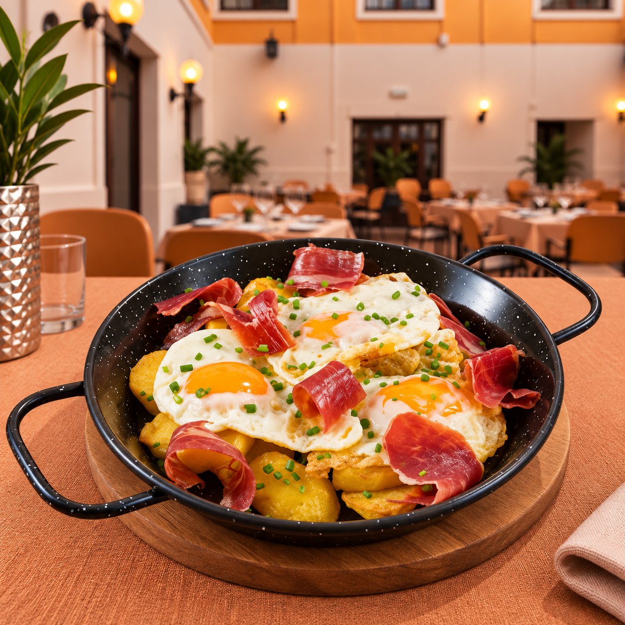 Huevos rotos con jamon iberico